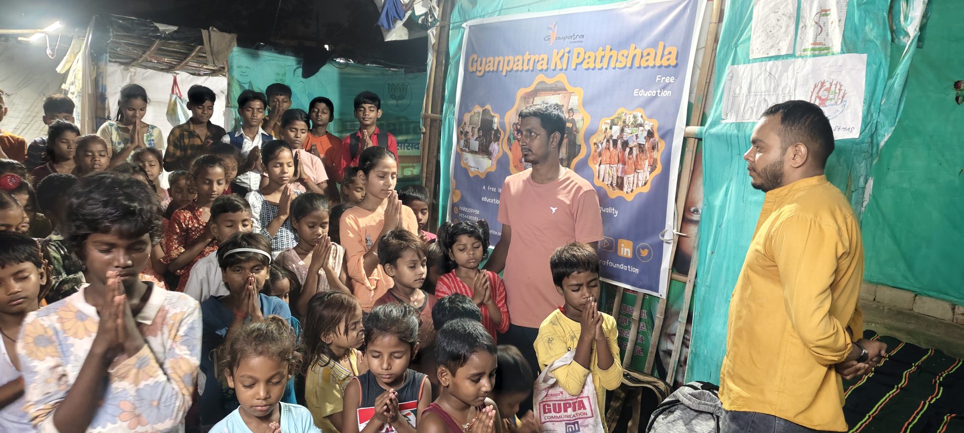 Evening class beneath the Gyanpatra Ki Pathshala banner